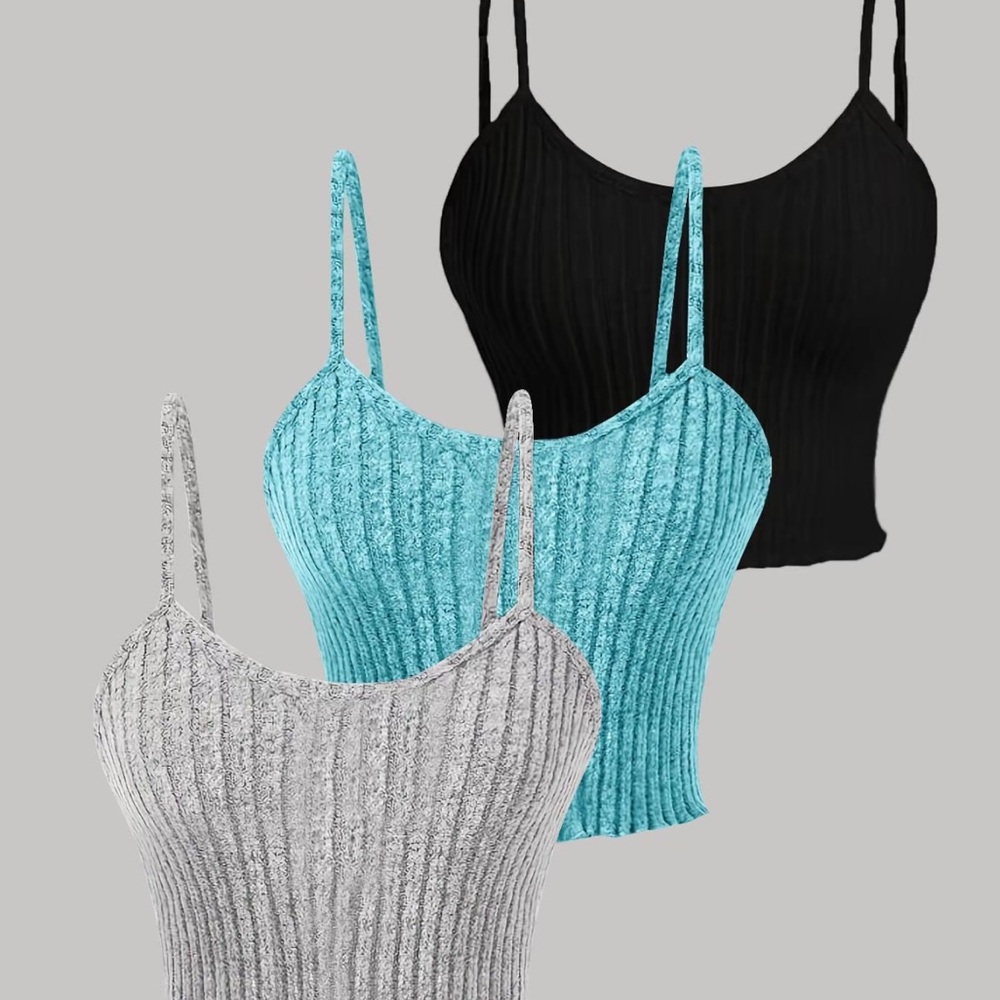 Women's Ribbed Knit Cami Top - Black, Blue, Gray